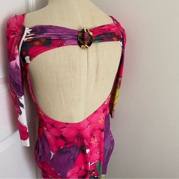 Roberto Cavalli dress stretchy size 42 small/medium floral print small rip - Picture 6 of 9